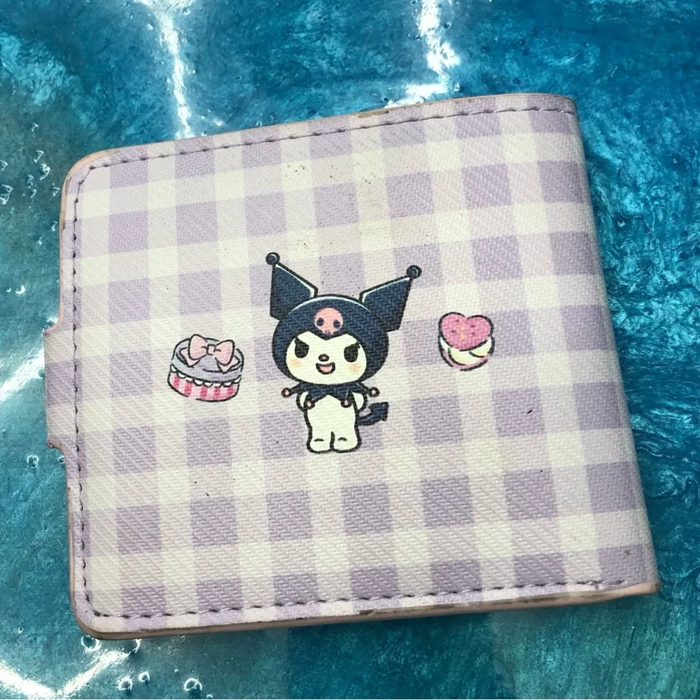 Sanrio Kuromi Lavender Checkered Card money Wallet with Navy Character Art